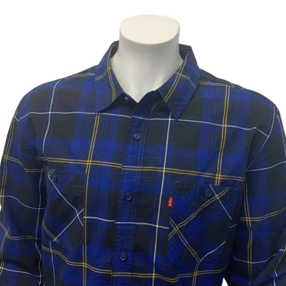 Levi's Strauss Blue Black Yellow Plaid Western Men's Long Sleeve Shirt XL EUC